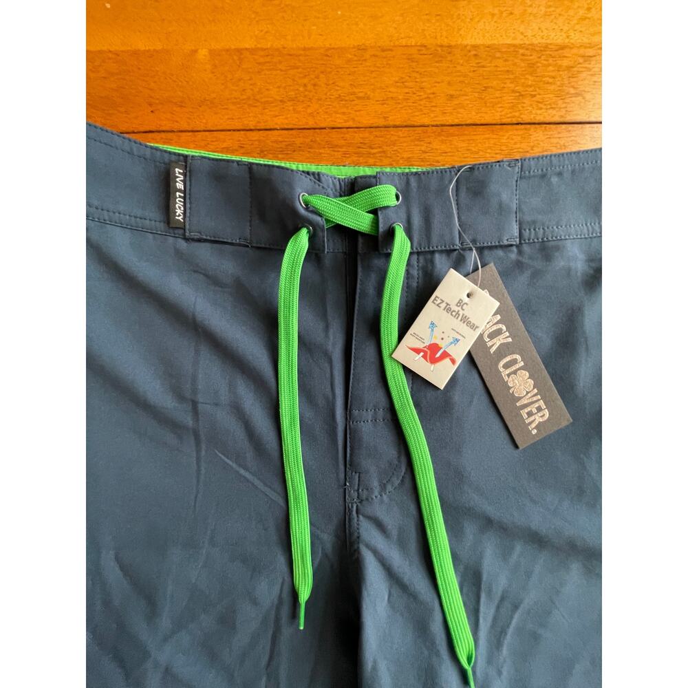 NWT Black Clover swim trunks - Live Lucky Navy Lime Green Tie Waist Size M